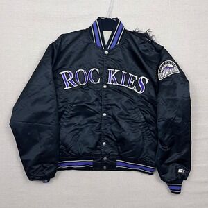 Vintage 80s Starter Colorado Rockies Satin Bomber Jacket Mens Large MLB Baseball